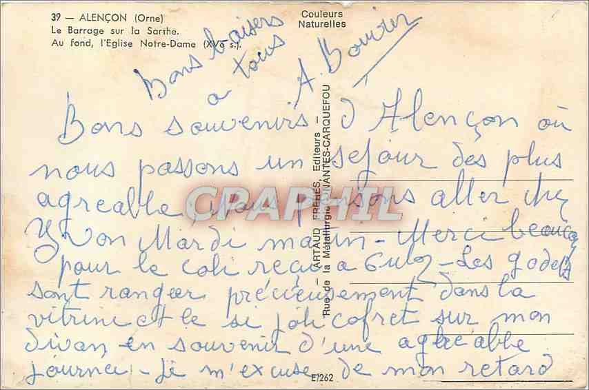 CPM Alencon Orne La Barrage sur la Sarthe  — Rückseite