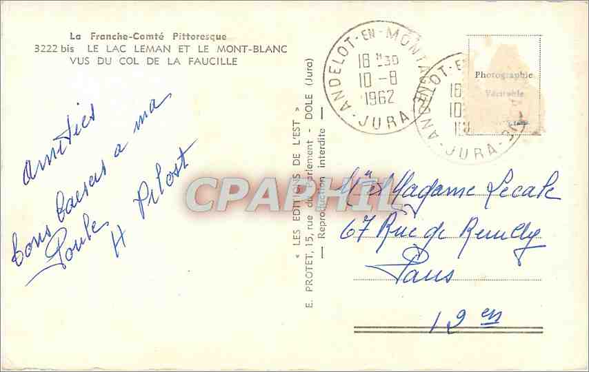 CPM Le Lac Leman et le Mont Blanc Vus du Col de la Faucille  — Verso