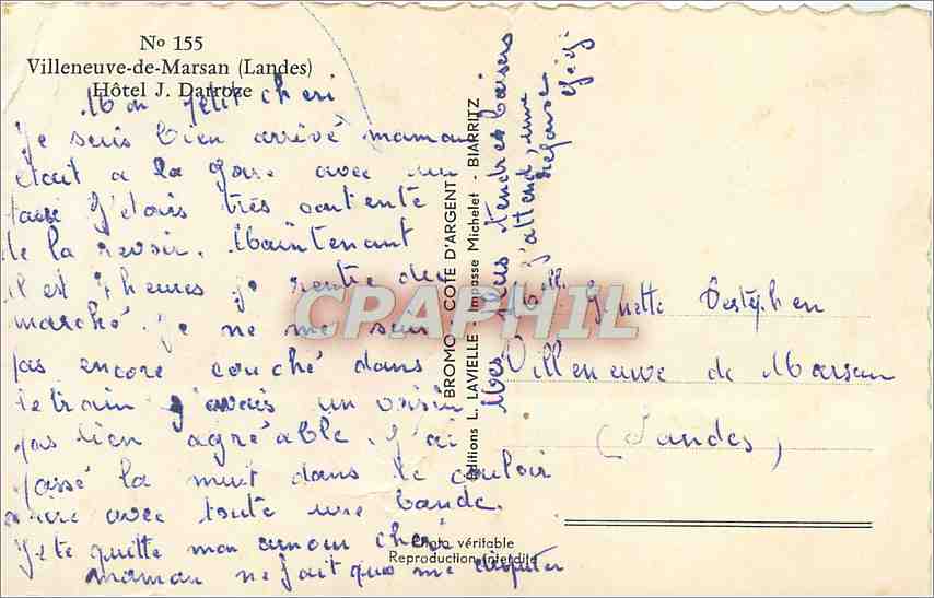 CPM Villeneuve de Marsan Landes Hotel de Voyageur — Rückseite