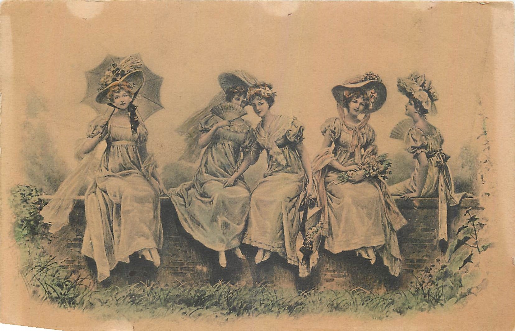 Cinq jeunes femmes en tenue d'époque — K. G. & Cie Paris, Série N° 111 - Recto
