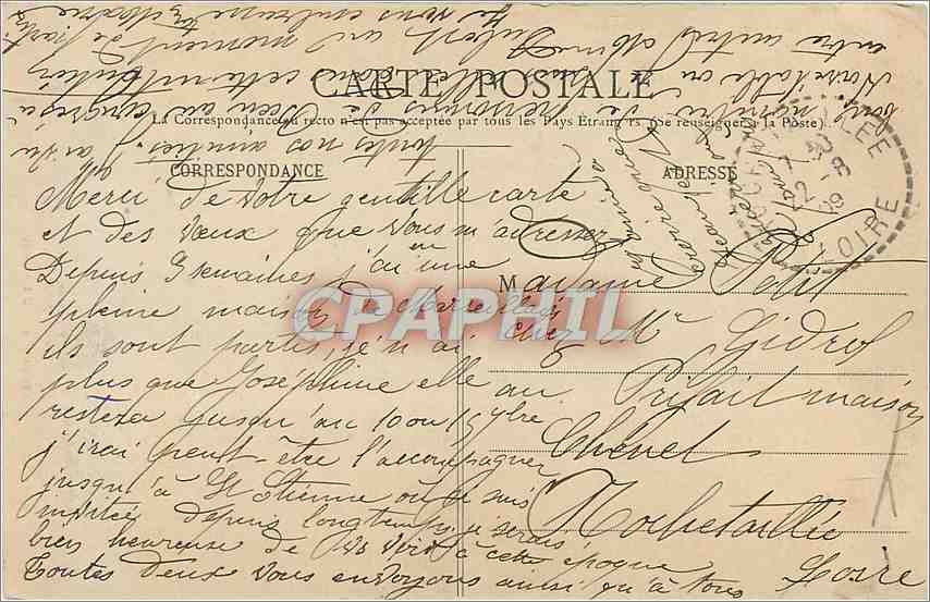 CPA ND de l'Hermitage  — Verso