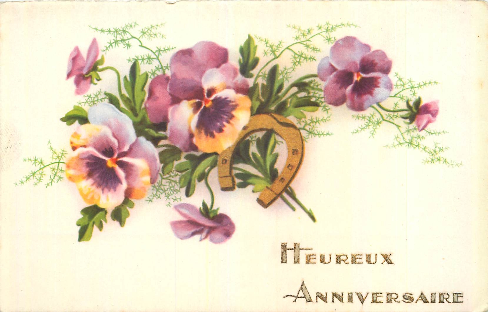 CPA Heureux Anniversaire Fer a cheval Fleurs