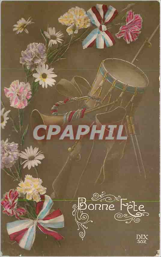 CPA Bonne Fete Fleurs Militaria Tambour