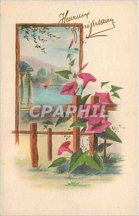 CPA Heureux Anniversaire Fleurs
