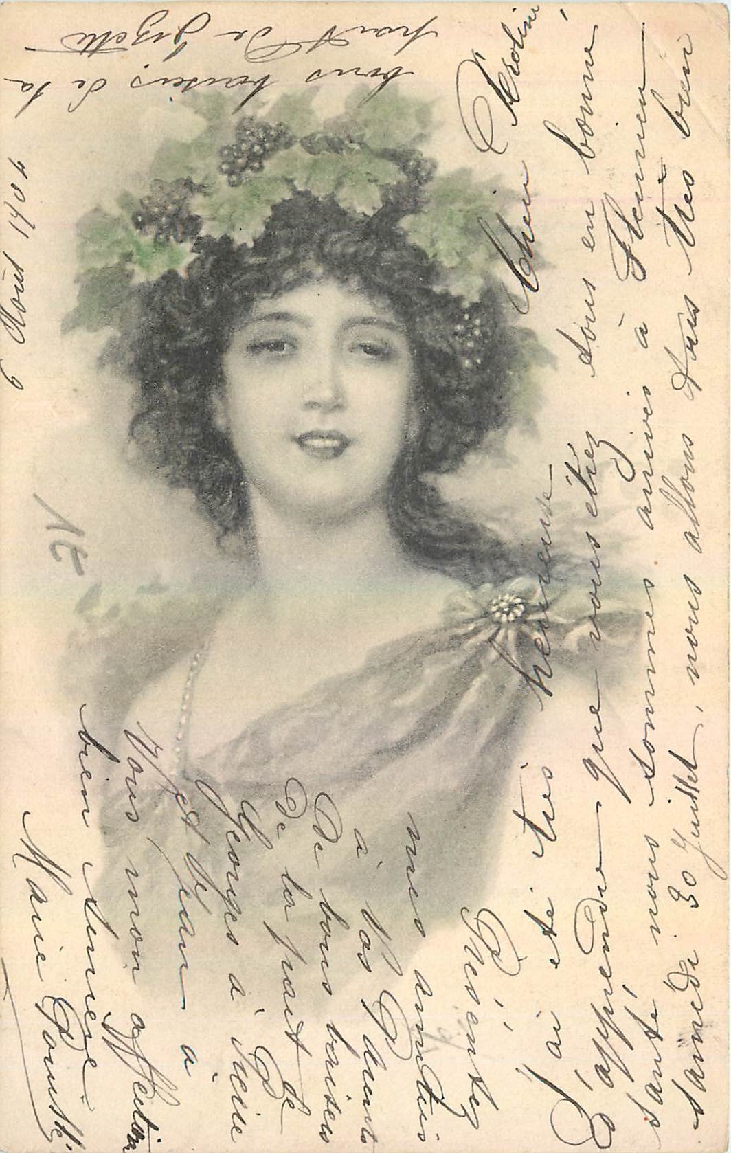Jeune femme couronnée de grappes de raisin — Nürnberg, série 264, éditeur Theo. Stroffer - Recto