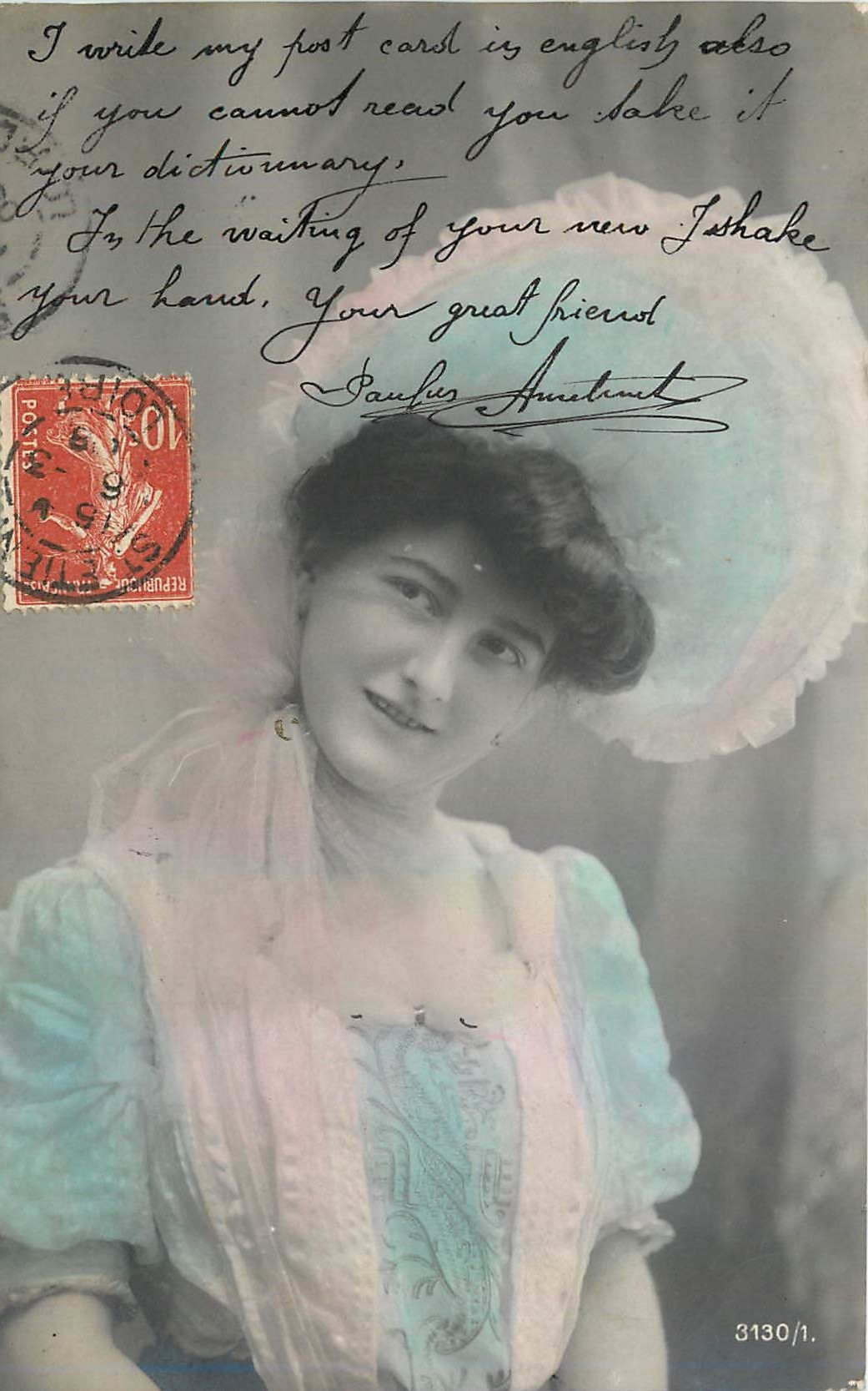 Jeune femme en chapeau — série 3130/1 — éditeur inconnu - Recto