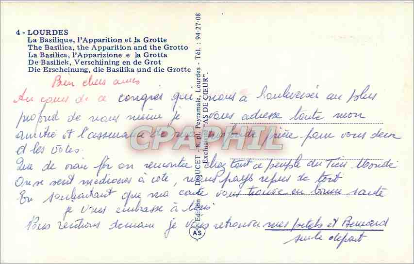 CPA Lourdes La Basilique l'Apparition et la Grotte  — Verso