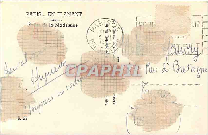 CPA Paris Eglie de la Madeleine  — Verso