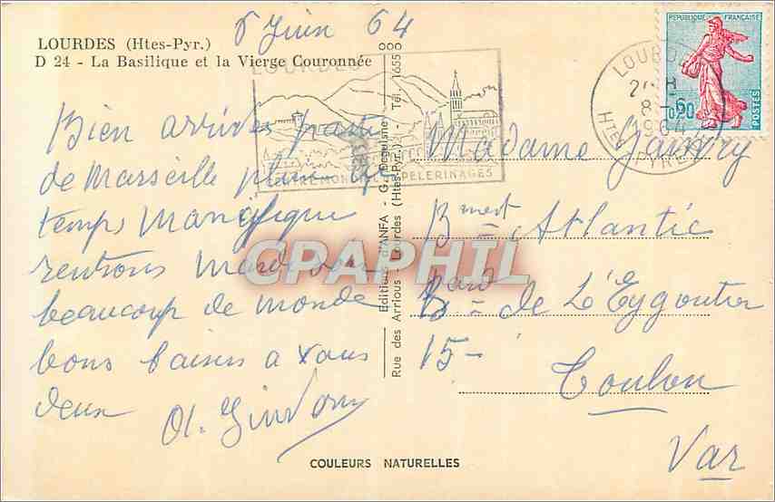 CPM Lourdes Htes Pyr La Basilique et la Vierge Couronnee  — Verso
