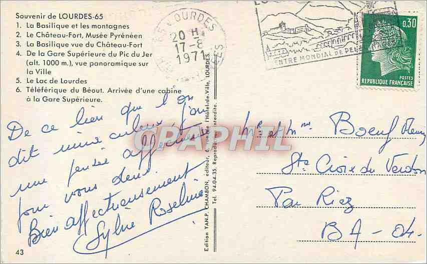 CPA Lourdes Souvenir de Lourdes  — Verso