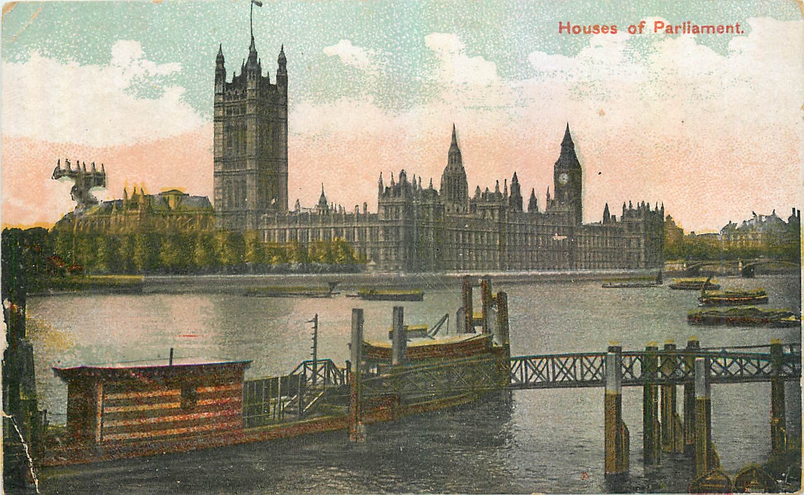 Houses of Parliament — vue du bord de la Tamise — éditeur non identifié