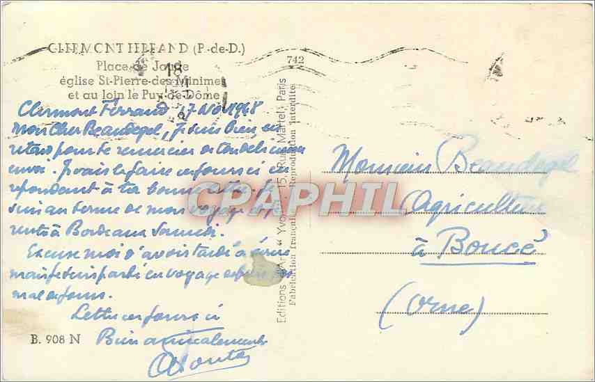 CPM Clermont Ferrand P de D Eglise St Pierre des Minimes  — Rückseite