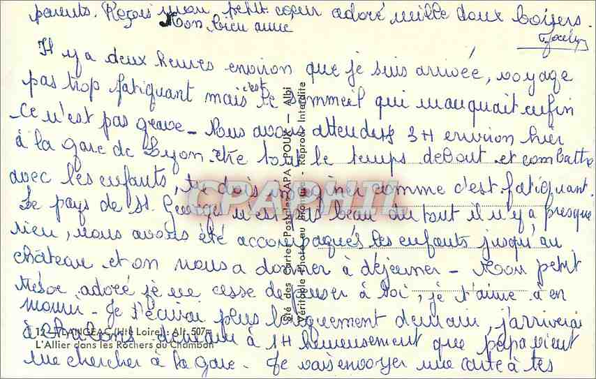 CPM Langeac Hte Loire L'Allier dans les Rochers du Chambon  — Rückseite