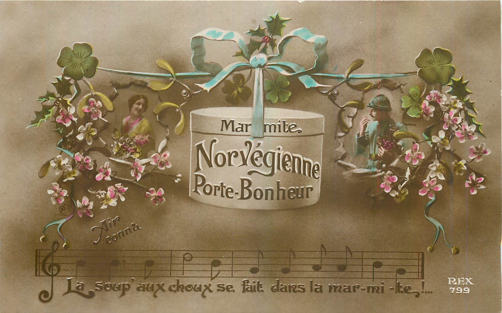 CPA Porte Bonheur Marmite norvegienne Norvege Norway Fleurs Militaria