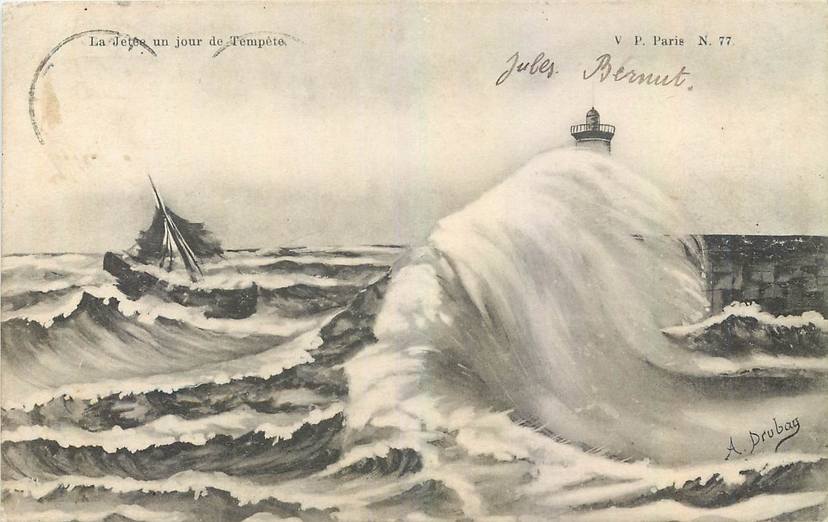 CPA La Jetee un jour de Tempete Phare