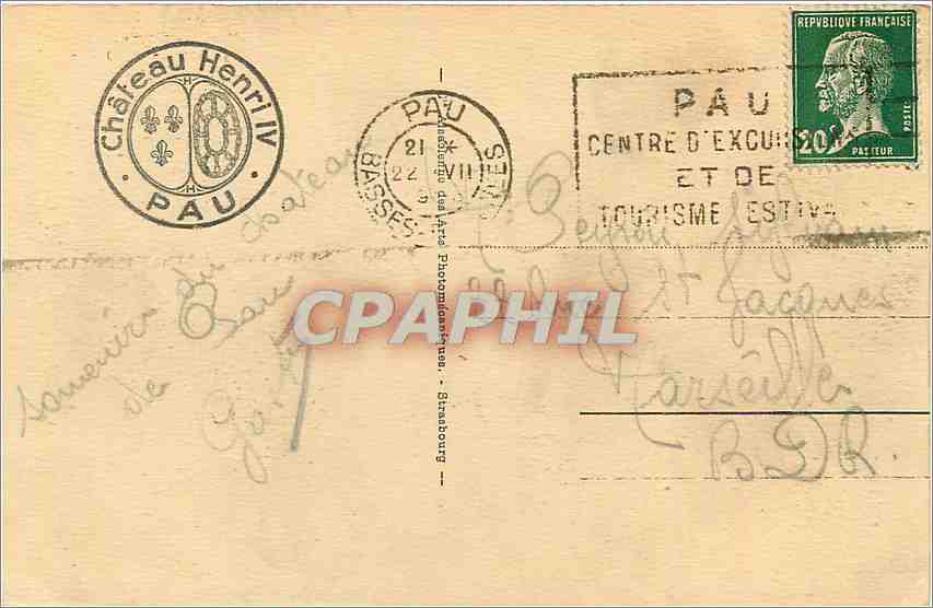 PAU - Panorama, le Château et le Gave — éditeur CPA — Rückseite