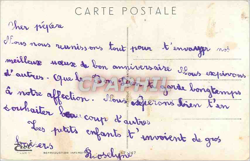CPA Heureux Anniversaire  — Rückseite