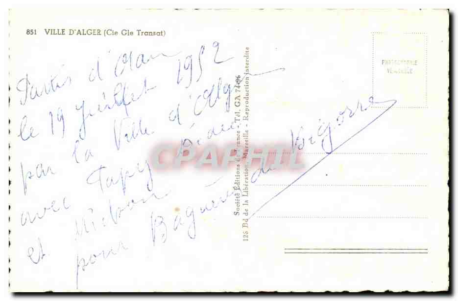 Steamer- Boat- Bateau a vapeur- Ville D'Alger-CPA — Back
