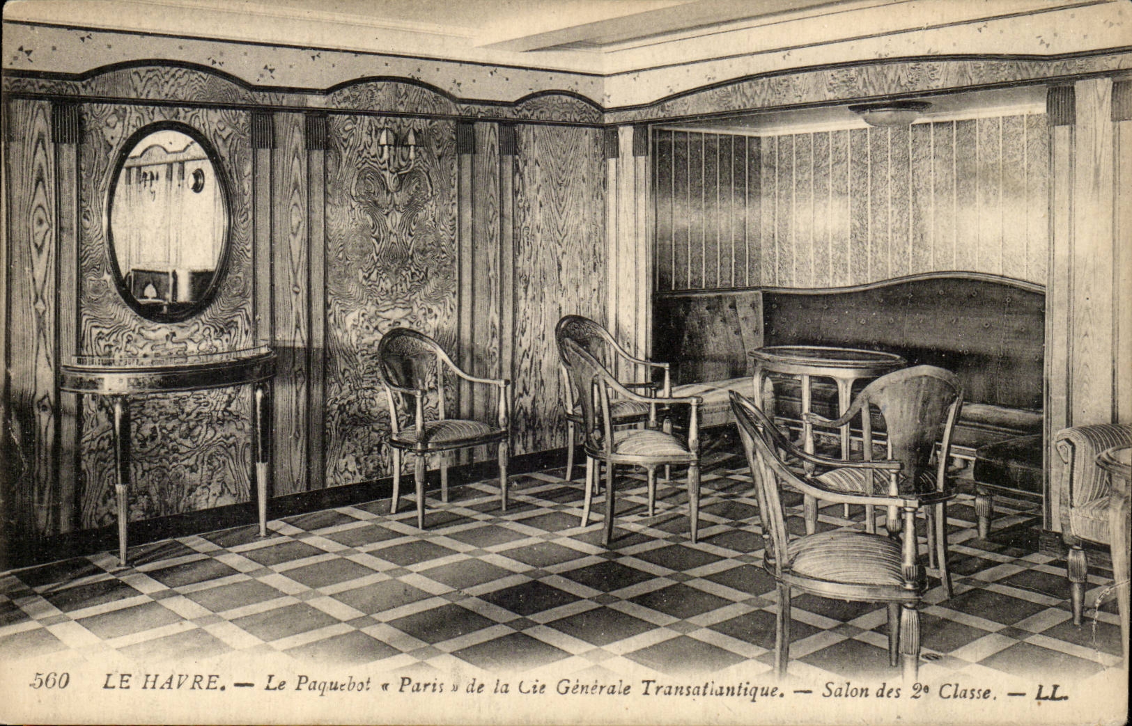 Le Paquebot « Paris » de la Cie Générale Transatlantique — Salon des 2e Classe — LL