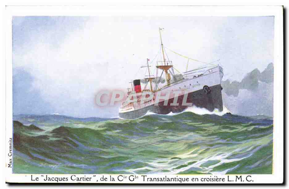 Il "Jacques Cartier", della Compagnia Generale Transatlantica in crociera L.M.C. — illustrazione di Max Cremnitz