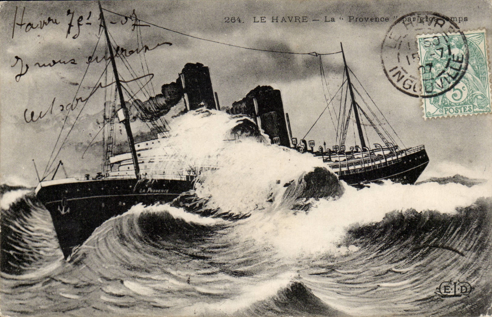 Le Havre — La « Provence » par gros temps — Éditeur EID, n° 284