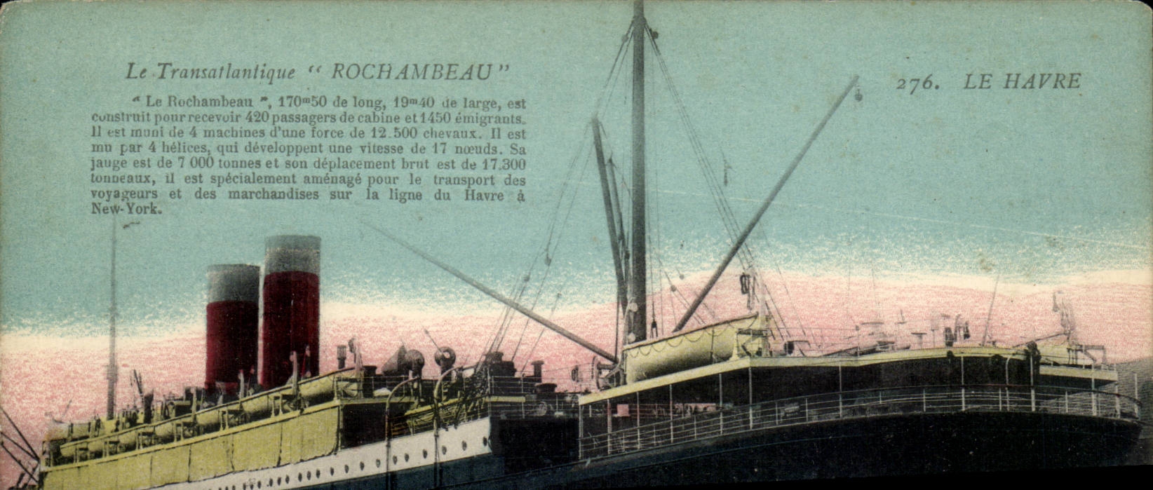 Le Transatlantique "ROCHAMBEAU" — Le Havre — Éditeur MP Le Gélet, Paris, n° 276