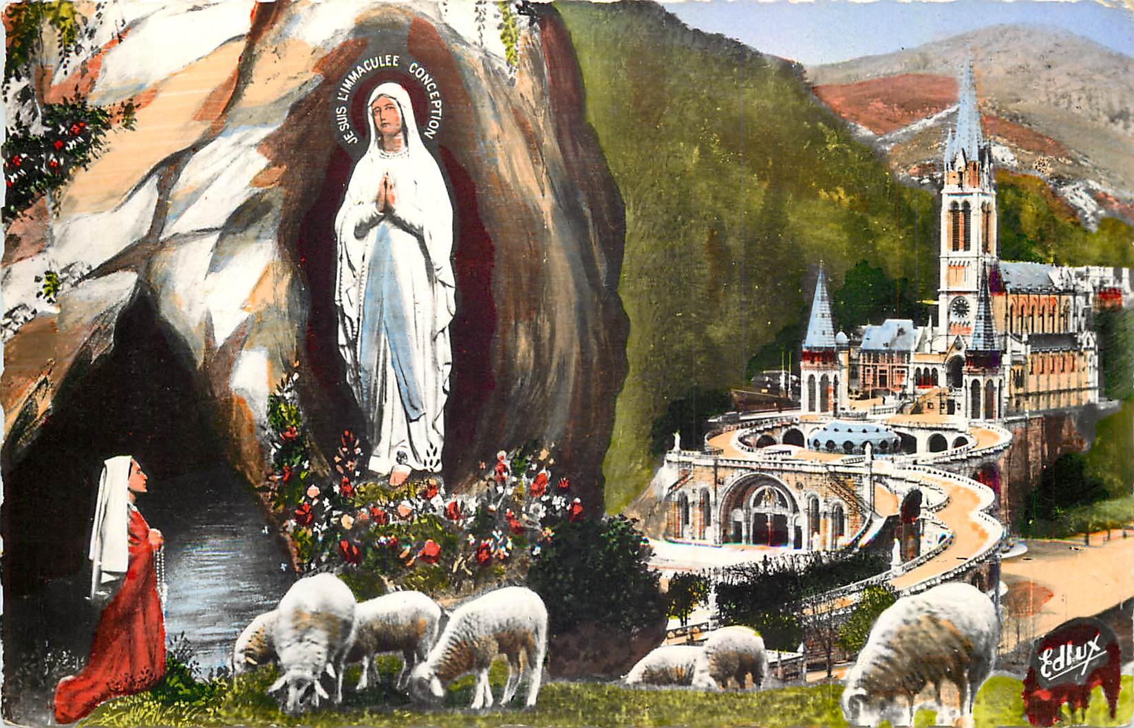 CPM Lourdes La Basilique et l'Apparition 