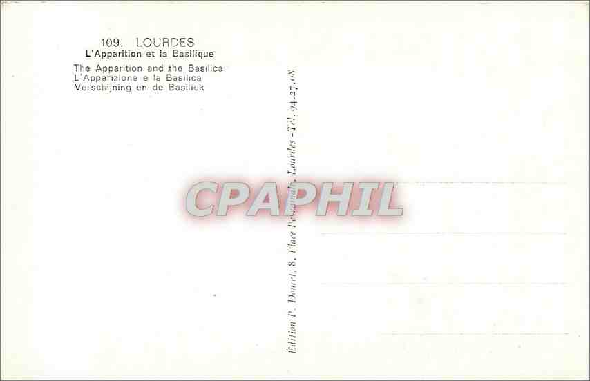 CPM Lourdes L'Apparition et la Basilique  — Verso