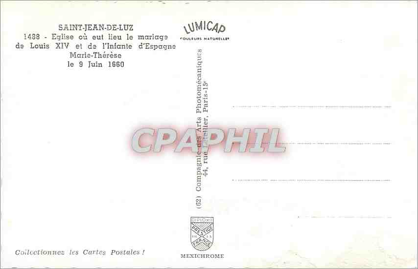 CPM Saint Jean de Luz Eglise ou eut lieu le mariage de Louis XIV  — Rückseite
