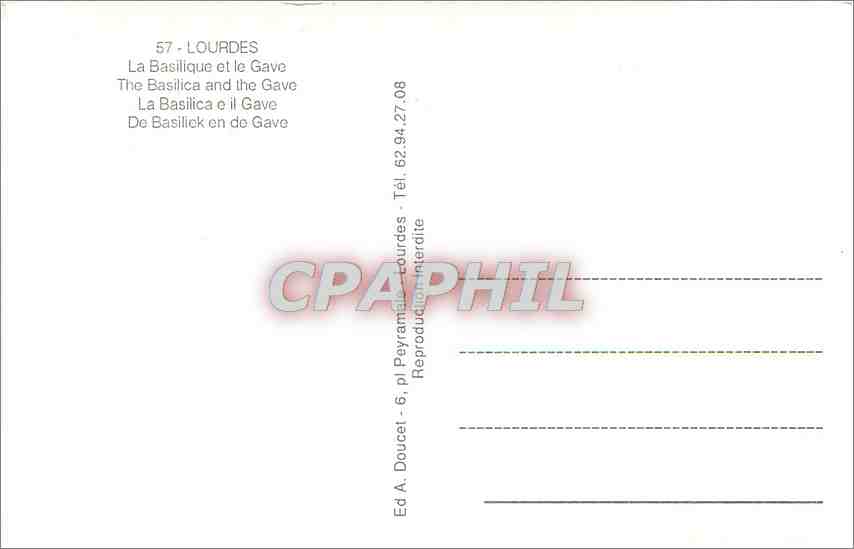 CPM Lourdes La Basilique et le Gave  — Verso