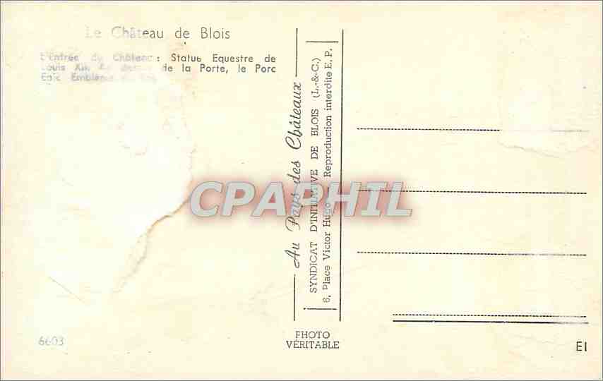 CPM Le Chateau de Blois  — Verso