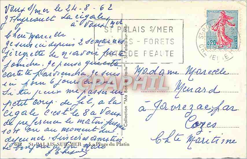 CPM St Palais sur Mer La Plage du Platin  — Rückseite