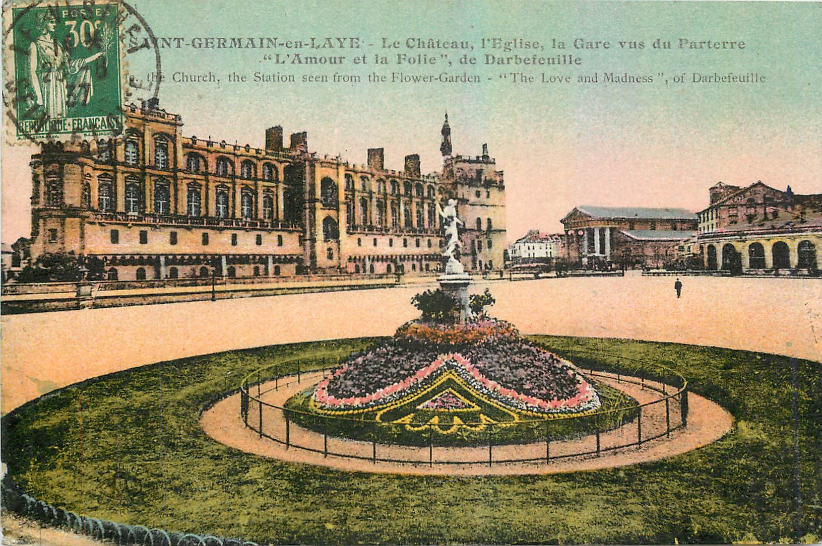 CPA Saint Germain en Laye Le Chateau l'Eglise la Gare vus du Parterre 