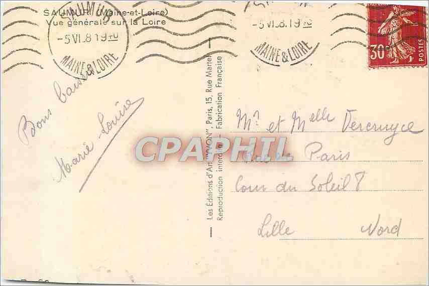 CPM Saumur Vue generale sur la Loire  — Rückseite