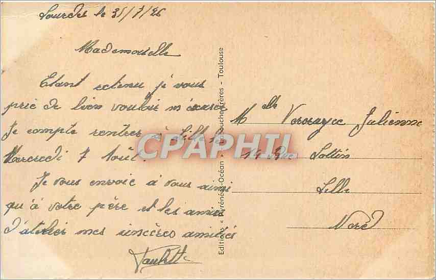 CPA Lourdes Vue Plongeante sur la Basilique et la Vallee du Gave  — Verso