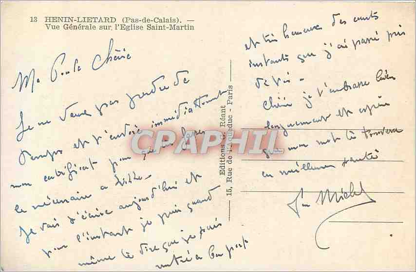 CPA Henin Lietard Pas de Calais Vue Generale sur l'Eglise Saint Martin  — Back