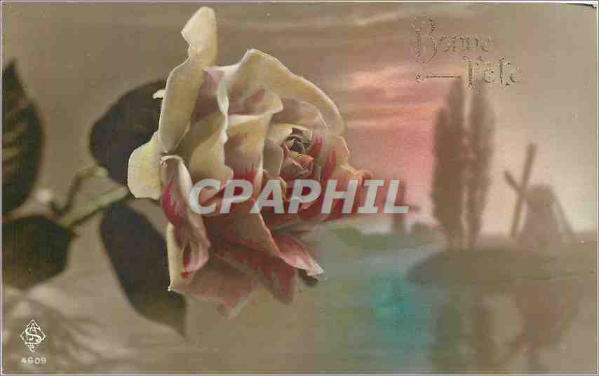 CPA Bonne Fete Fleurs Moulin a vent