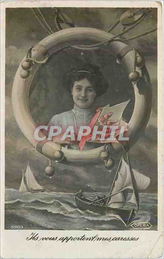 CPA Ils vous apportent mes caresses Femme Bateau Barque