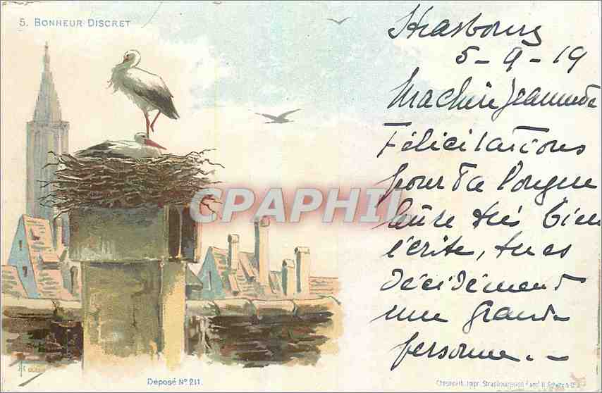 CPA Bonheur Discret Cigogne Strasbourg