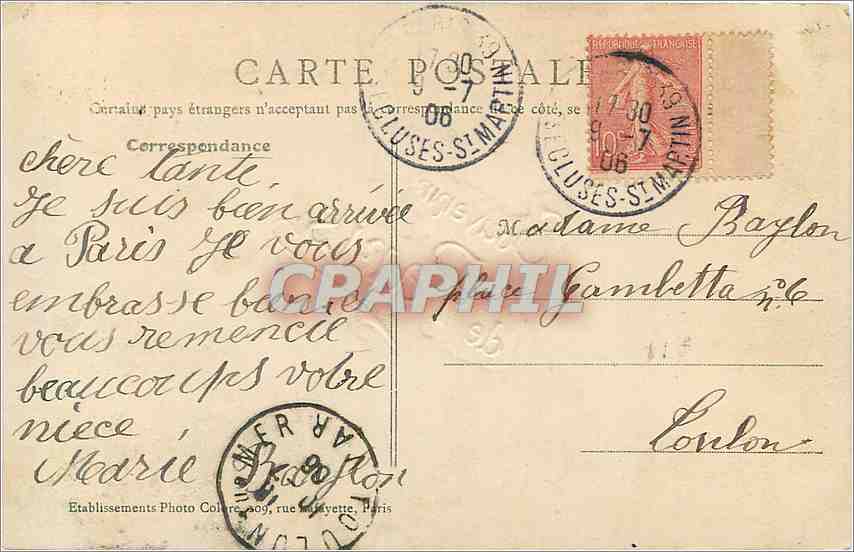 CPA Souvenir de Paris Grand Palais Madeleine Arc de Triomphe Tour Eiffel — Rückseite