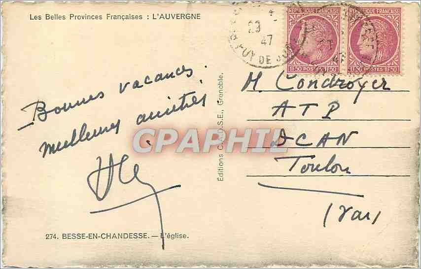 CPA Besse en Chandesse L'Eglise  — Rückseite