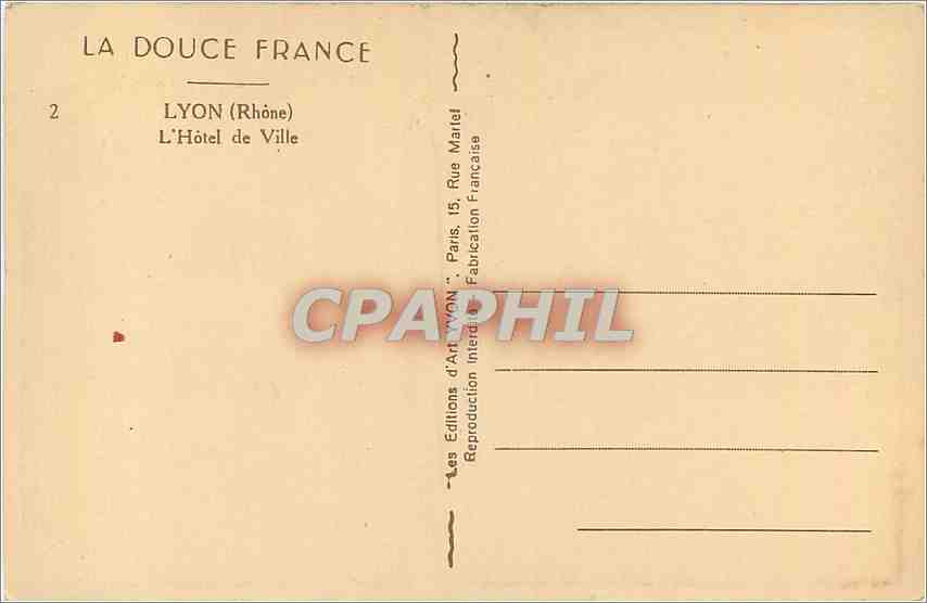 CPA Lyon Rhone L'Hotel de Ville  — Verso