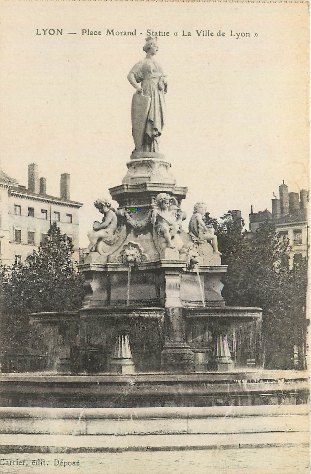 CPA Lyon Place Morand Statue La Ville de Lyon