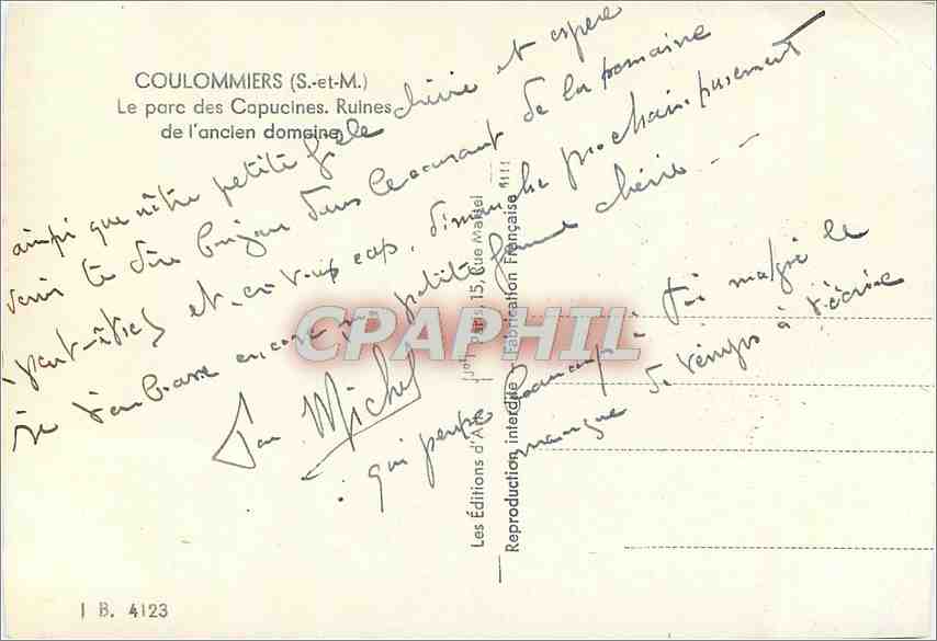 CPM Coulommiers S et M Le parc des Capucines  — Rückseite