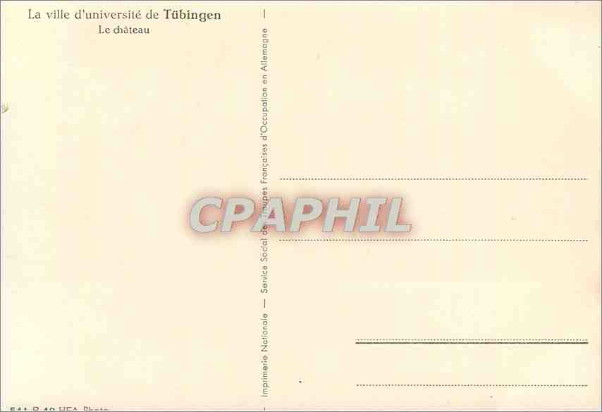 CPA La ville d'universite de Tubingen Le chateau  — Rückseite