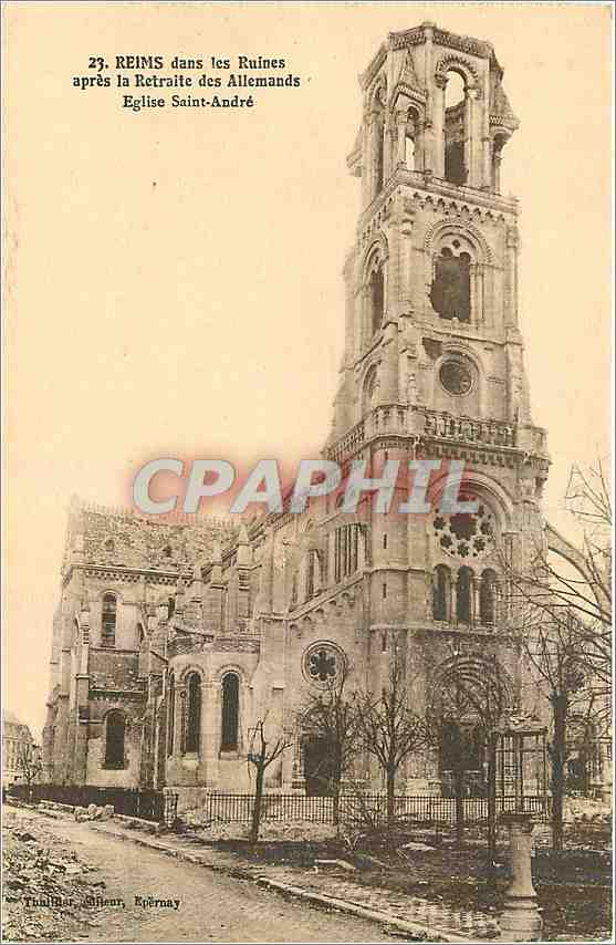Reims dans les Ruines — Église Saint-André après la Retraite des Allemands — Thailhar, Allemagne, Epérnay