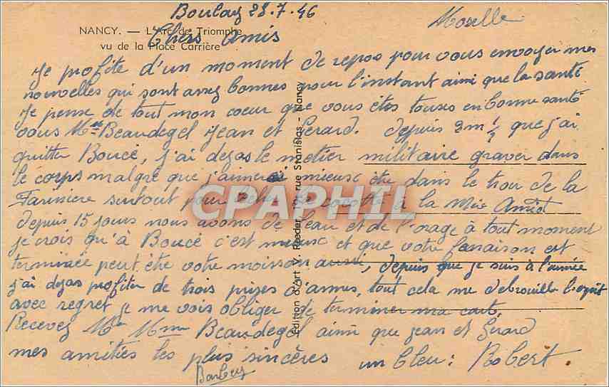 CPA Nancy L'Arc de Triomphe vu de la Place Carriere  — Rückseite