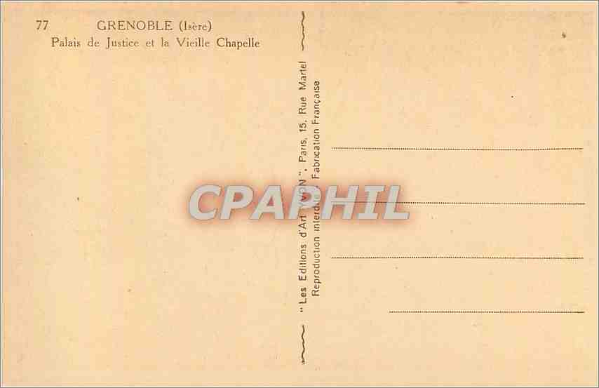 CPA Grenoble Isere Palais de Justice et la Vieille Chapelle  — Verso