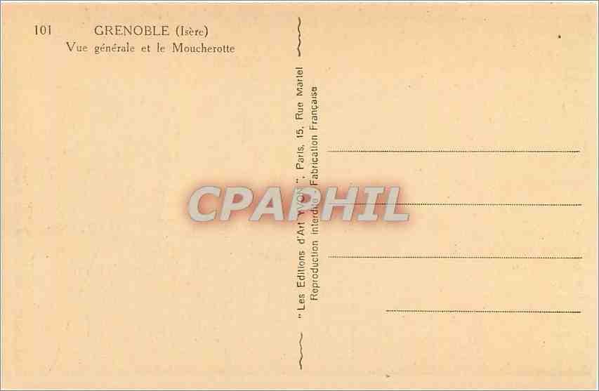 Grenoble (Isère) — Vue générale et le Moucherotte — Les Éditions d'Art Yvon, Paris — Verso
