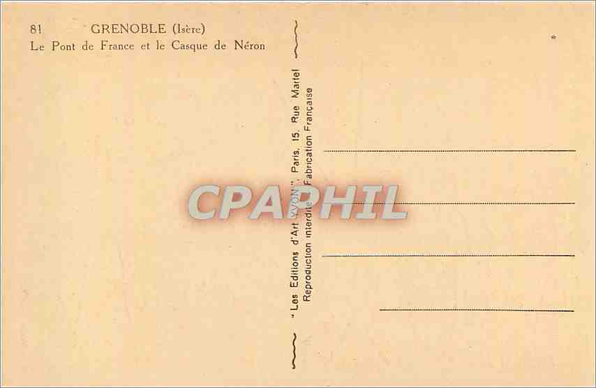 CPA Grenoble Isere Le Pont de France et le Casque de Neron  — Verso
